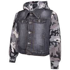 Black Denim Jacket With Printed Arms - Vigour Impex