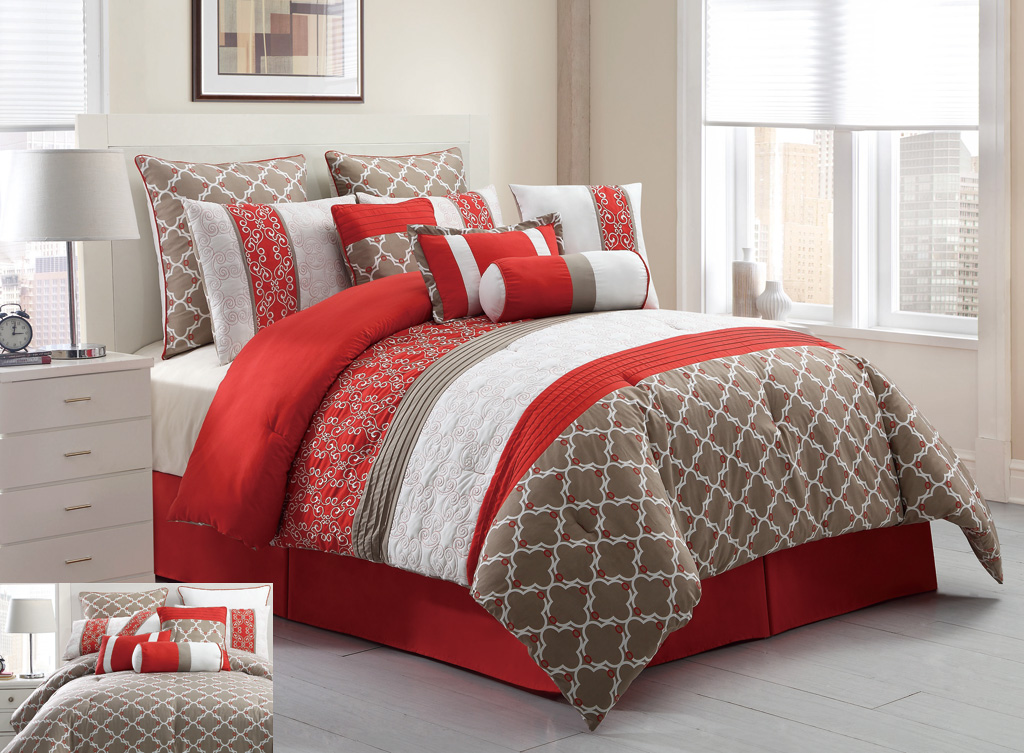 Amarta Coral and Taupe Reversible Comforter Set - Vigour Impex
